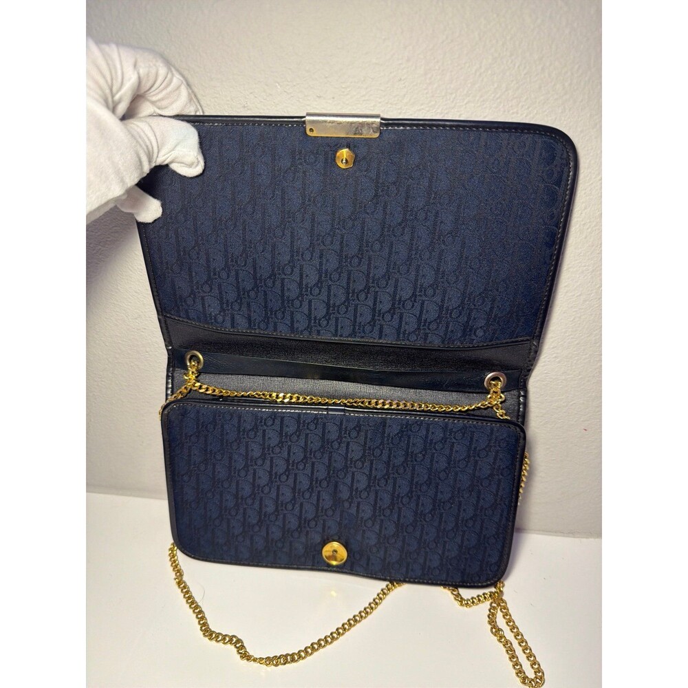 Vintage Christian Dior Navy Trotter mono canvas envelope bag w chain COA - Picture 9 of 13